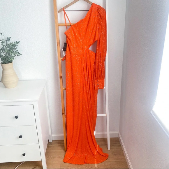 Mac Duggal 26730 Sequined One Shoulder Cut Out Gown Dress Tangerine Orange 10 - Picture 6 of 16